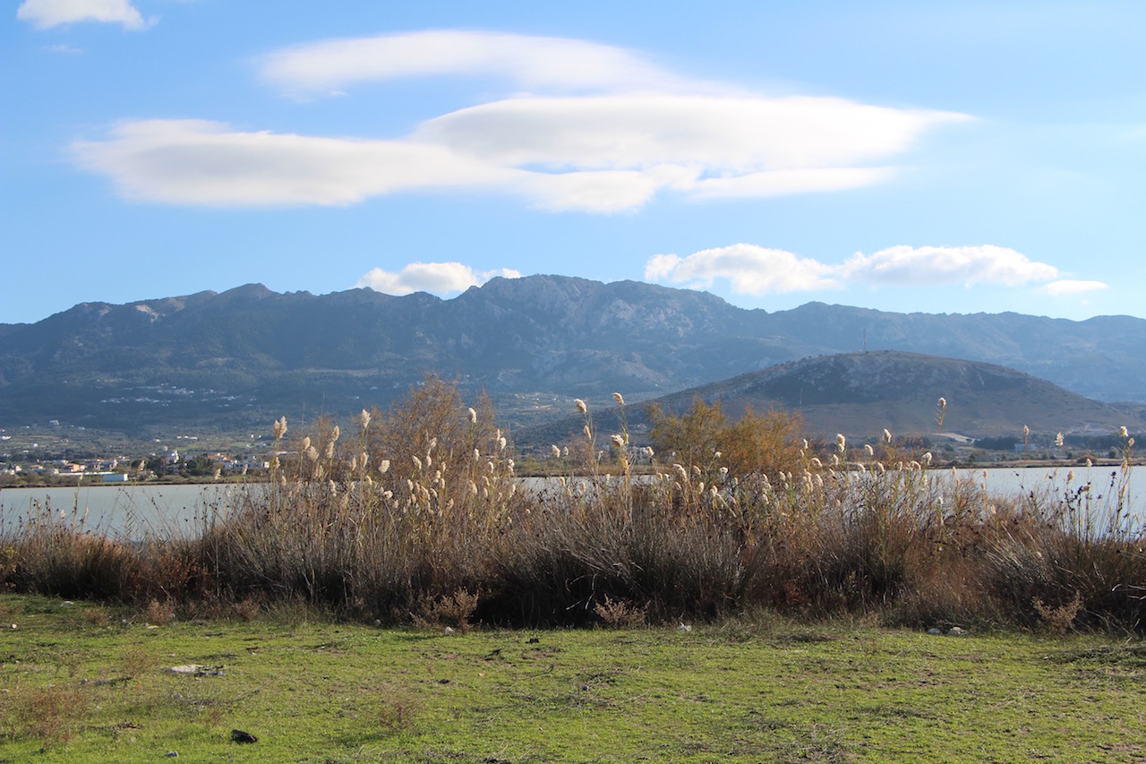 View of Mount Dikaios from Tigaki Salt Lake